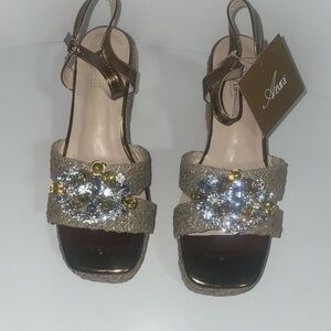 Aura Metallic Gold Wedges with Jewel Accents